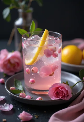 Limonáda s ružovou vodou v pohári s ľadom