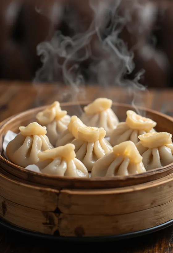 Dim sum s bravčovým mäsom naservírované