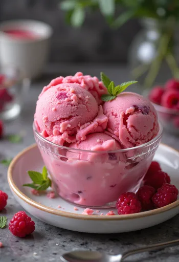 Malinová zmrzlina servírovaná