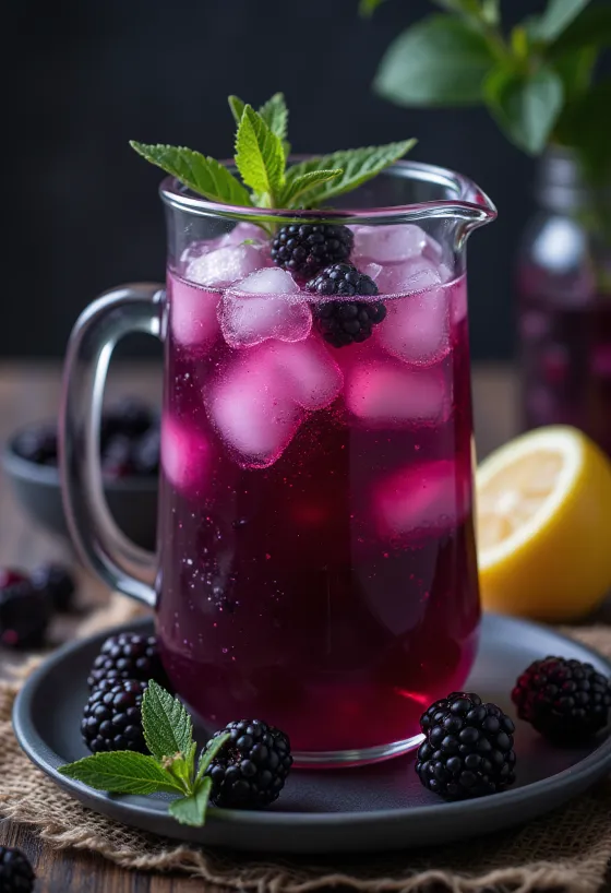 Ostružinová limonáda s ľadom a mätou