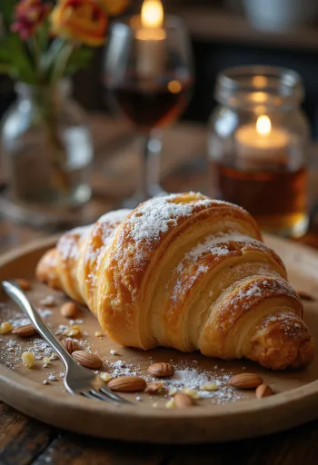 Čerstvo upečené mandľové croissanty