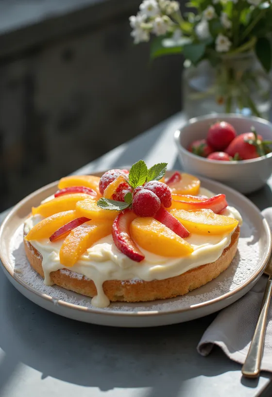Piškótová ovocná torta s čerstvým ovocím a želé