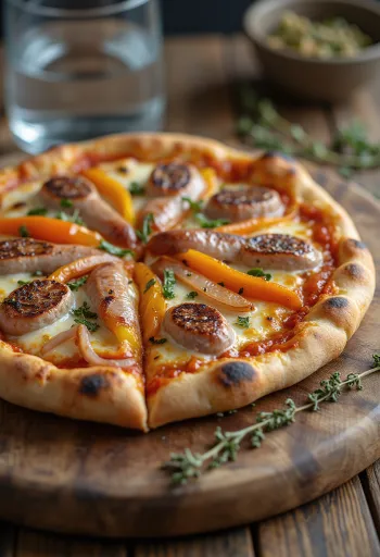 Pizza Viennese s rakúskou klobásou, paprikou a mozzarellou