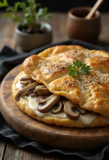 Smotanovo-hubové calzone upečené dozlatista