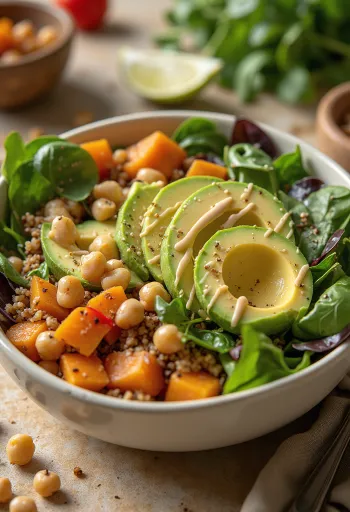 Buddha bowl s pečenými batátmi, quinoou a tahini zálievkou