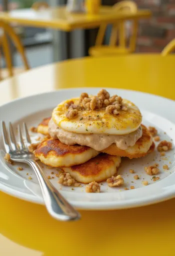 Badrijani baklažánové rolky s orechovou plnkou a posypané petržlenovou vňaťou, podávané na bielom tanieri