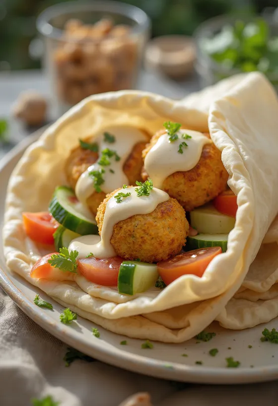 Falafel v pite s čerstvou zeleninou a tahini omáčkou