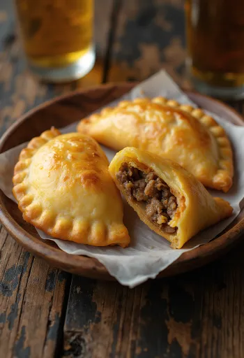 Empanadas s hovädzím mäsom podávané s čerstvým šalátom