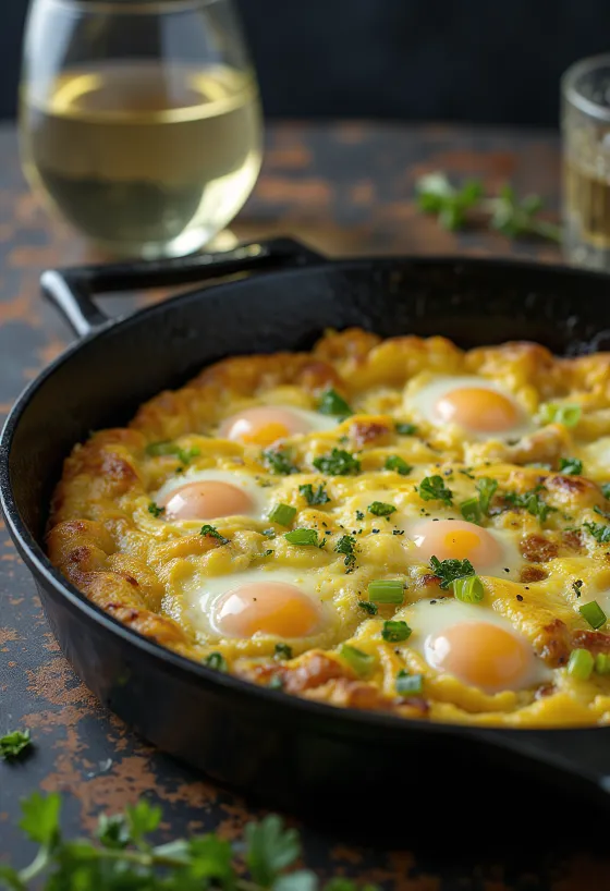 Frittata s pórom a syrom Gruyère, ozdobená čerstvou petržlenovou vňaťou