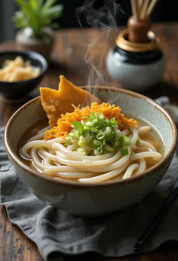 Klasický udon čerstvo naservírovaný, bohatý vývar, zelenina a mäkké vajíčko