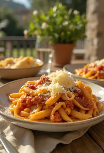 Cestoviny s baklažánom, šťavnatou paradajkovou omáčkou a čerstvou bazalkou