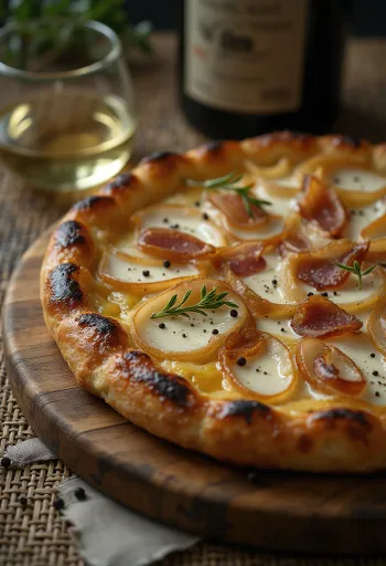 Tarte flambée s kyslou smotanou, cibuľou a slaninou