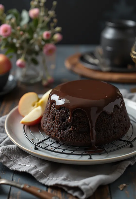 Jablkovo-čokoládová torta v elegantnom servírovaní