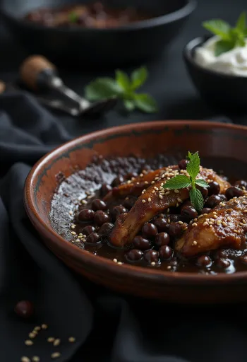 Mole chichilo servírované s kuracím mäsom, kyslou smotanou a mandľami
