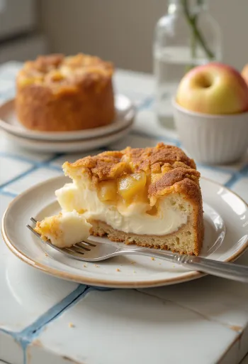 Jablkovo-škoricová tvarohová torta zdobená jablkami a škoricou