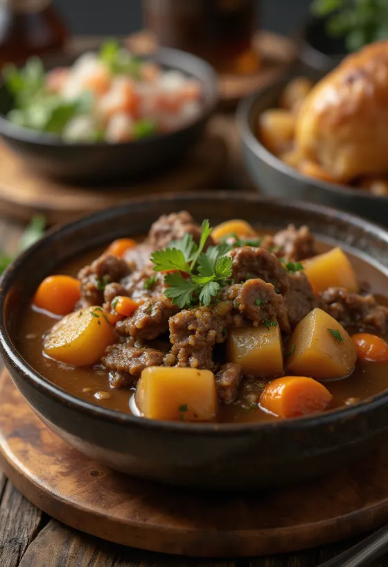 Estofado de carne naservírovaná