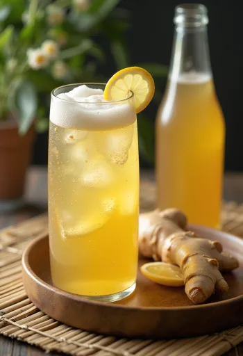 Zázvorové pivo podávané s citrónom a ľadom
