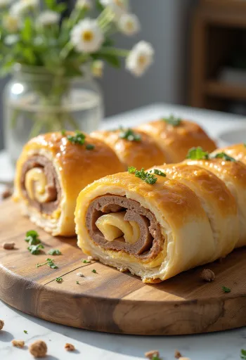 Do zlatista upečená mäsová roláda, podávaná s čerstvou zeleninou a omáčkou.