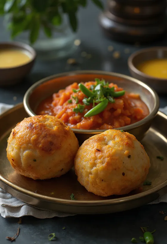 Litti chokha s paradajkami, indické jedlo s bohatou paradajkovou omáčkou