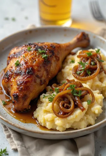 Pečená kačica s cibuľovým zemiakovým pyré