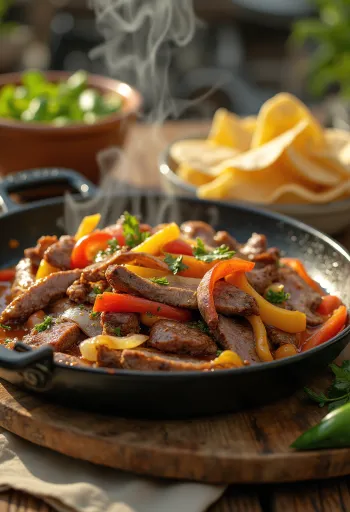 Fajita so steakom podávaná s čerstvým koriandrom a guacamole