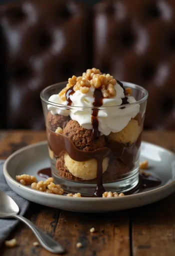 Somlói halušky vrstvené s jemnou piškótou, vanilkovým krémom a čokoládovou polevou