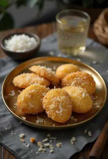 Thekua s kokosom, čerstvo upečená a chrumkavá