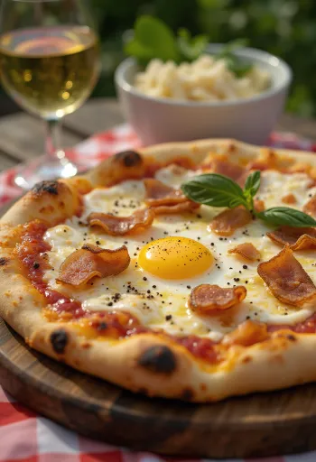 Pizza Carbonara s guanciale a vajcom