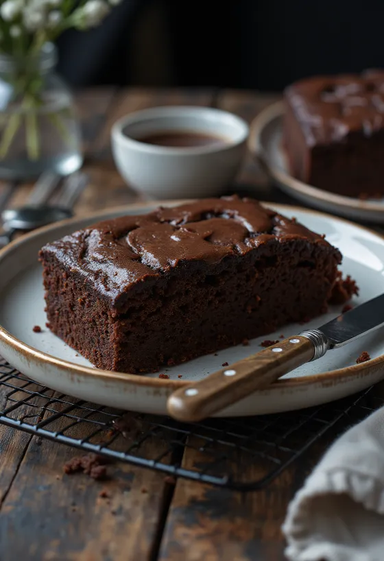 Klasická čokoládová torta servírovaná
