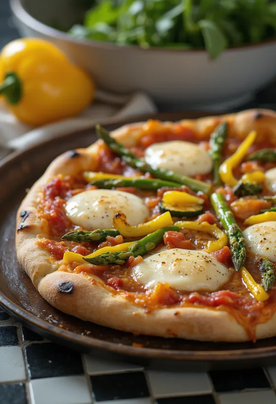 Pizza Primavera s jarnou zeleninou a bazalkou