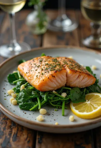 Pečený losos so špenátom, servírovaný
