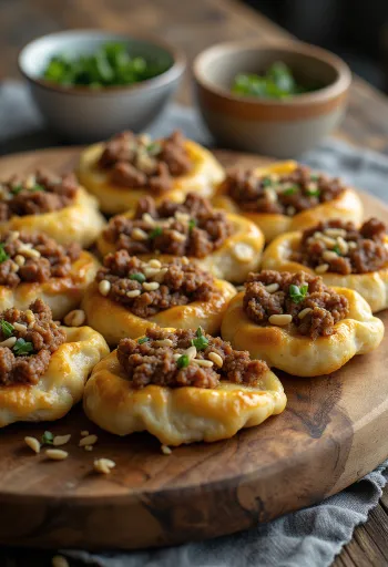 Sfiha podávaná s čerstvou petržlenovou vňaťou a šalátom