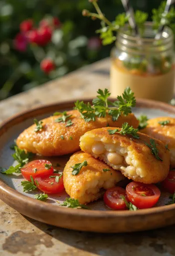 Acarajé s vinaigrette, zdobené čerstvým koriandrom