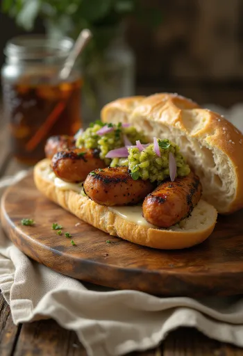 Choripán podávaný s krvavničkou