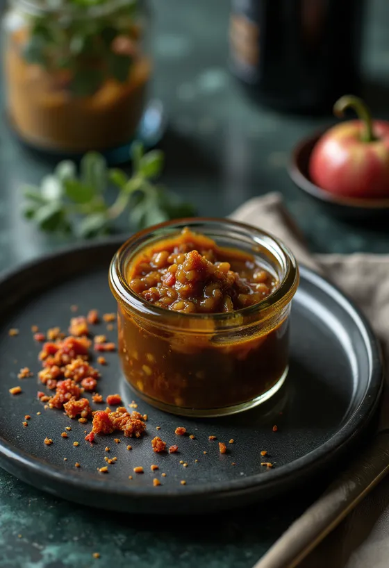 Horčicovo-balzamiková omáčka s čili naservírovaná