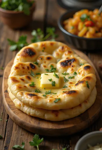 Nadýchaný chlieb roghni naan s opečenými pľuzgiermi