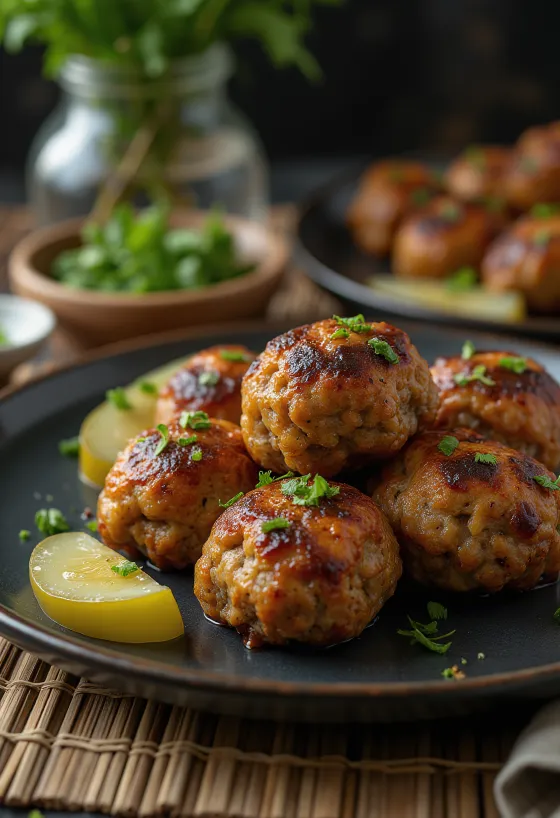 Frikadeller podávané s varenými zemiakmi a kapustovým šalátom