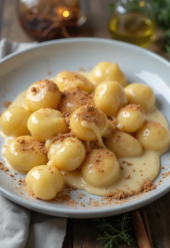 Gnocchi s vaječným likérom pripravené na servírovanie