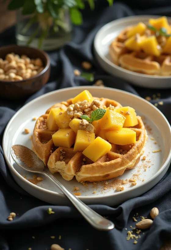 Wafle v africkom štýle s mangom, arašidmi a limetkovou šťavou