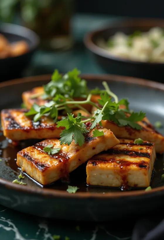 Grilované tofu v pikantnej omáčke na tanieri