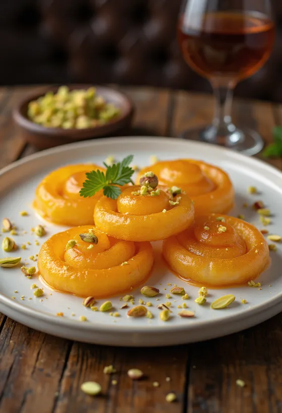 Jalebi lievance s medom a pistáciami