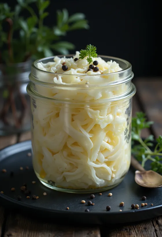 Kvasená kapusta (Sauerkraut) v sklenenom pohári