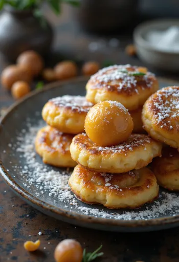 Palacinky Æbleskiver posypané práškovým cukrom