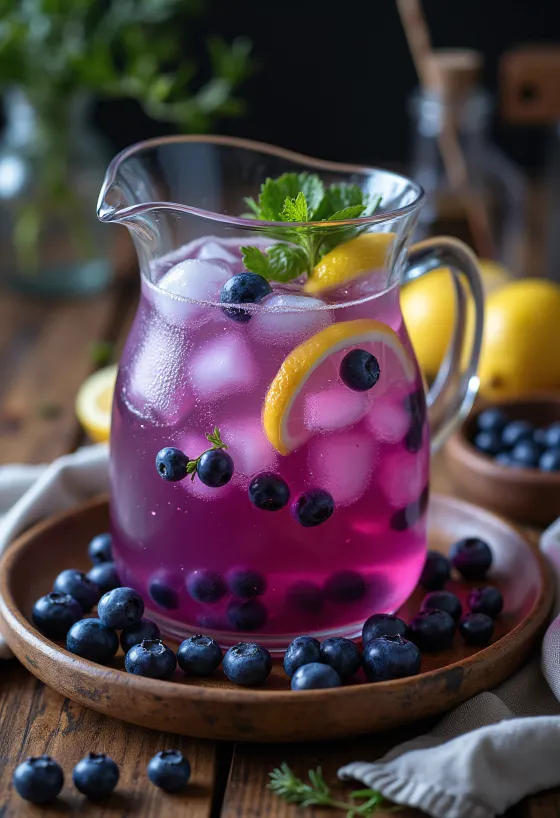 Čučoriedková limonáda podávaná v pohári