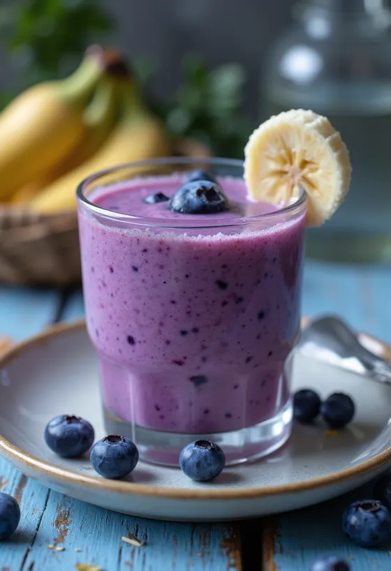 Čučoriedkové smoothie podávané v pohári