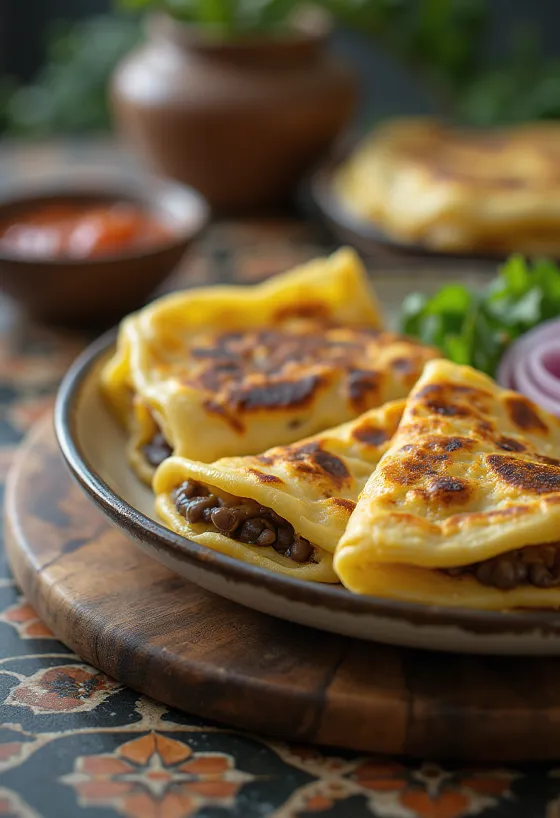 Tradičná salvádorská pupusa so syrom a fazuľou