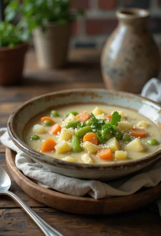 Zeleninový Chowder, hustá polievka s množstvom farebnej zeleniny