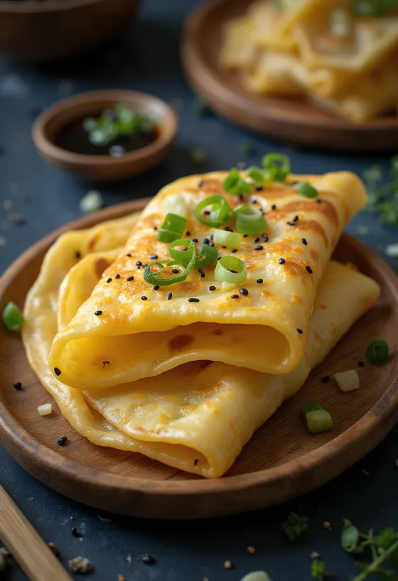Jianbing čínska palacinka pripravená na jedenie