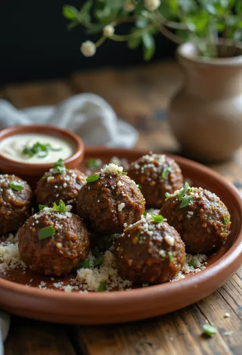 Kofta s tvarohom, podávaná s bohatými korenistými chuťami a čerstvá petržlenovou vňaťou
