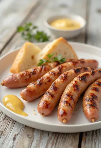 Do zlatista opečené párky s chrumkavou šupkou, podávané s horčicou a čerstvým chlebom.